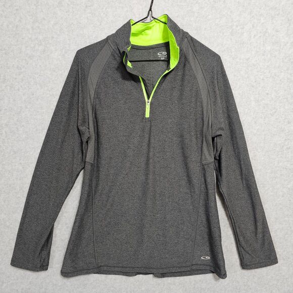 C9 Champion Athletic Pullover Size S 1/4 Zip Womens Gray Lime Green Top - Picture 1 of 9